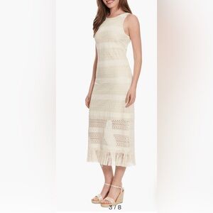 NWT- London Times Crochet Sleeveless Sheath Dress in Natural with Fringe Hem